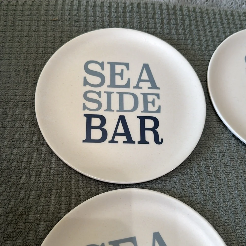 Set Of 4 Sea Side Bar 6”‎ Bamboo Fiber Melamine BPA Free Dishwasher Safe Plates